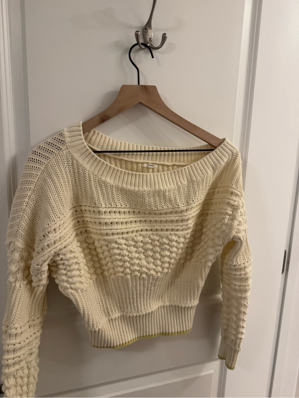 TULAROSA REVOLVE Cream Off-the-Shoulder Cable Knit Sweater